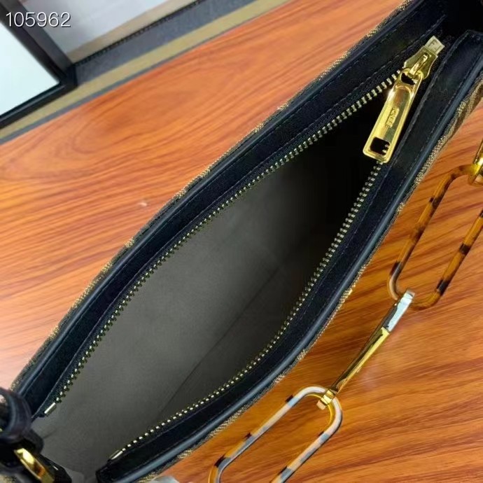 Fendi Women FF O’Lock Swing Dove Gray Tapestry Fabric Pouch