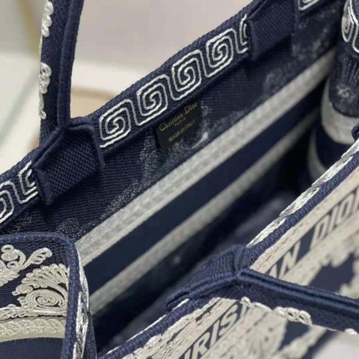 Dior Women Medium Dior Book Tote Blue Cornely-Effect Embroidered Calfskin