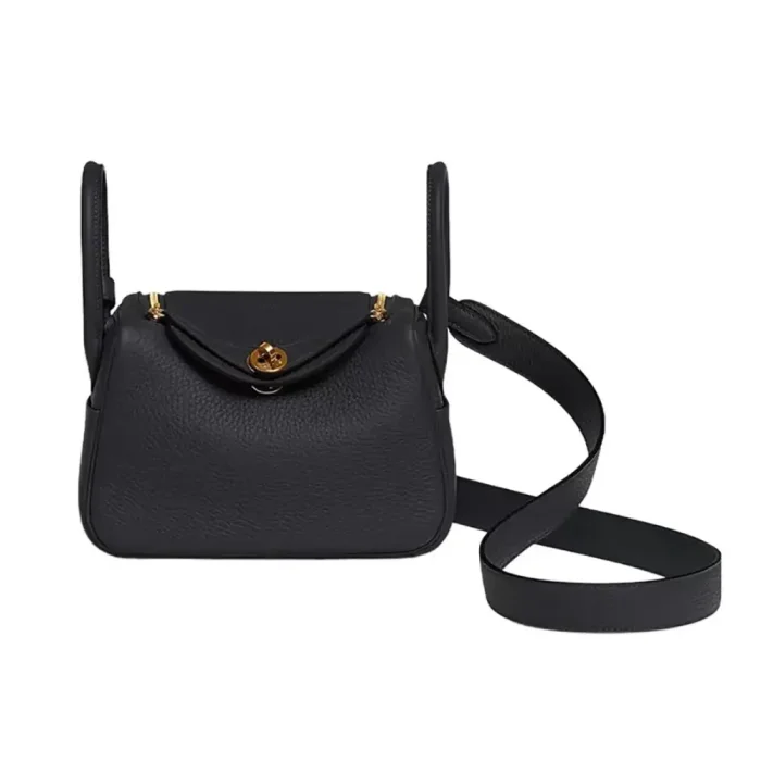 Hermes Women Lindy Mini 19 in Clemence Leather-Black/Gold
