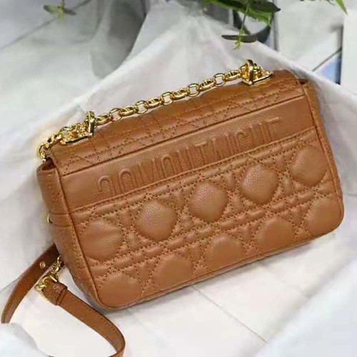 Dior Women Small Dior Caro Bag Cognac-Colored Supple Cannage Calfskin