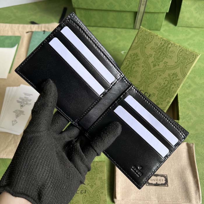 Gucci Unisex GG Embossed Money Clip Embossed Black Leather Viscose Lining