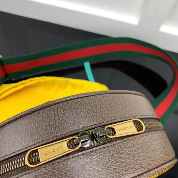 Gucci Unisex Adidas x Gucci Ophidia Small Shoulder Bag Beige Brown GG Crystal Canvas