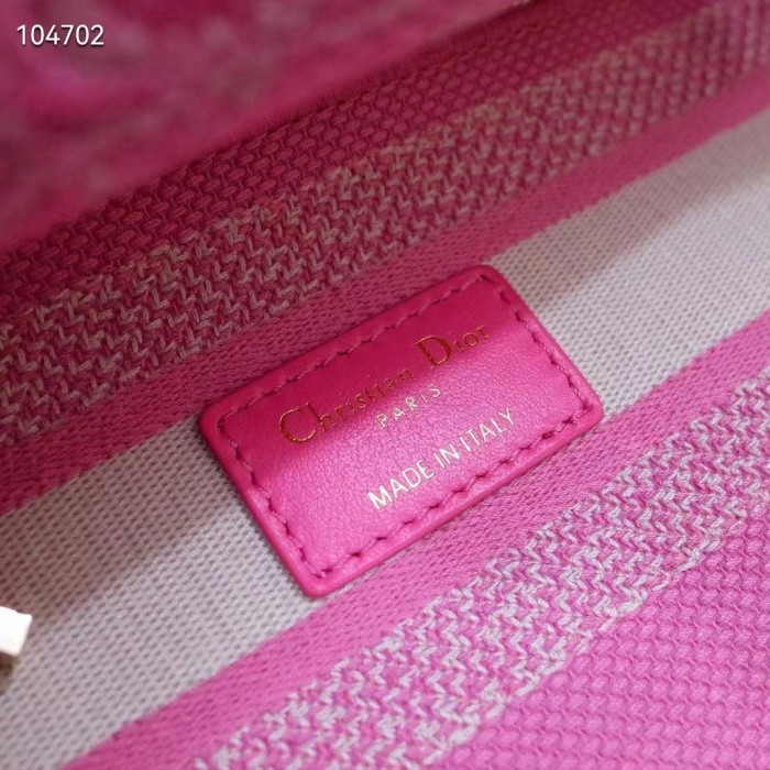 Dior Women CD Medium Lady D-Lite Bag Fluorescent Pink Toile De Jouy Reverse Embroidery