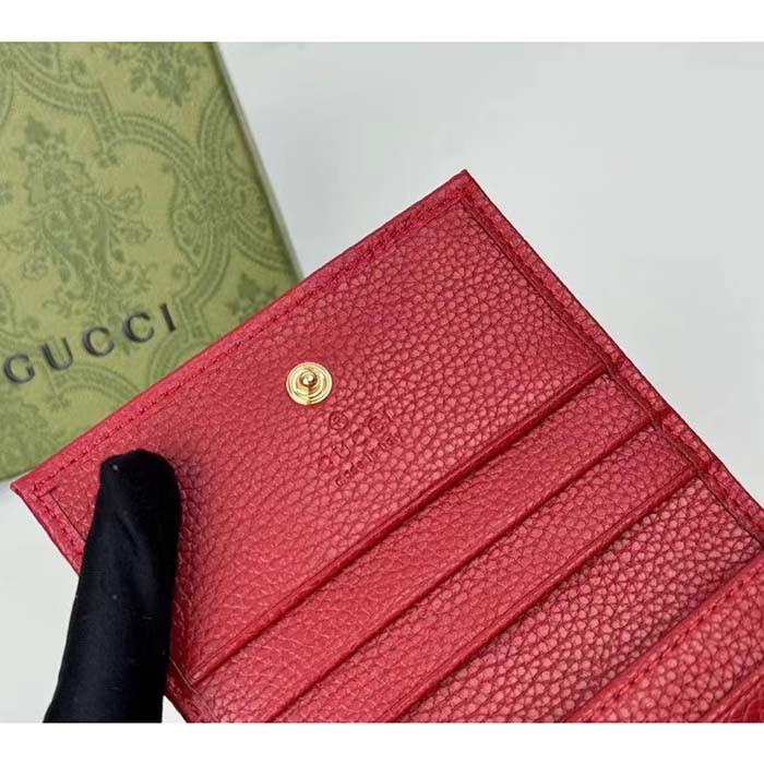 Gucci GG Unisex Leather Card Case Wallet Hibiscus Red Metal-Free Tanned Leather Double G Style ‎456126 CAO0G 6433
