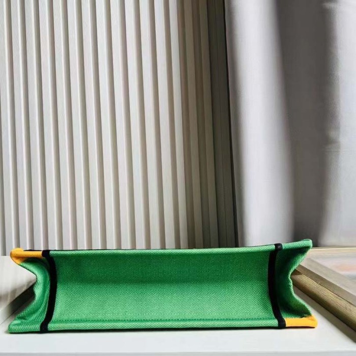 Dior Unisex CD Medium Book Tote Green Orange D-Jungle Pop Embroidery