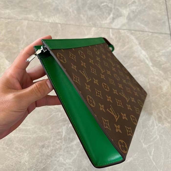 Louis Vuitton LV Unisex Pochette Voyage MM Green Monogram Macassar Coated Canvas Cowhide-Leather
