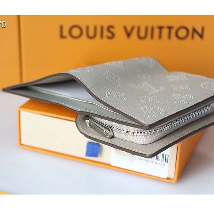 Louis Vuitton LV Unisex Cléa Wallet Galet Grey Mahina Perforated Calf Leather