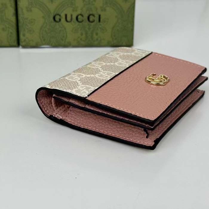 Gucci Unisex GG Marmont Card Case Wallet Double G Pink White GG Supreme Canvas Pink Leather Style ‎658610 AACFE 5945