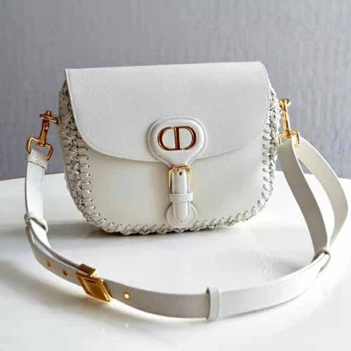 Dior Women Medium Dior Bobby Bag Grained Calfskin with Whipstitched Seams-White
