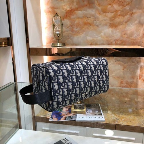 Dior Unisex CD Dior Lingot Toiletry Case Beige Black Oblique Jacquard Grained Calfskin