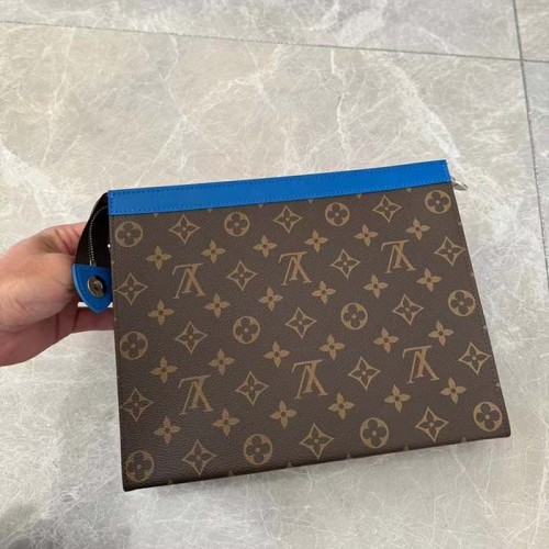 Louis Vuitton LV Unisex Pochette Voyage MM Blue Monogram Macassar Coated Canvas Cowhide-Leather