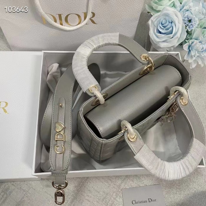 Dior Women Small Lady Dior My Abcdior Bag Steel Gray Cannage Lambskin