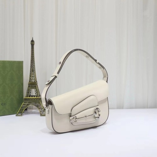 Gucci Women GG Gucci Horsebit 1955 Small Shoulder Bag White Leather Flap Closure