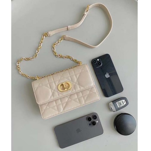 Dior Women CD Miss Caro Mini Bag Caramel Beige Macrocannage Lambskin
