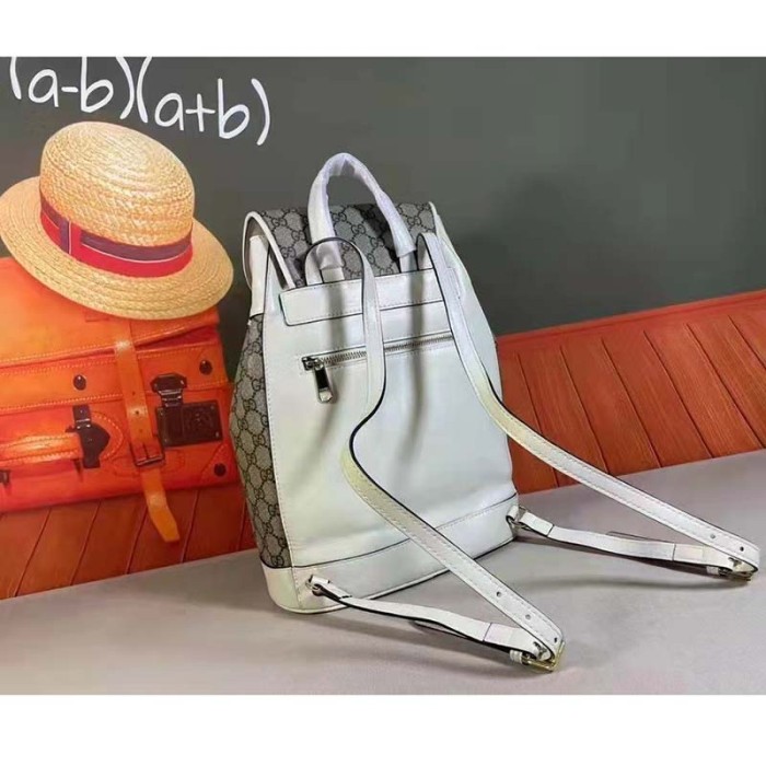 Gucci GG Unisex Gucci 1955 Horsebit Backpack White/Ebony Supreme Canvas