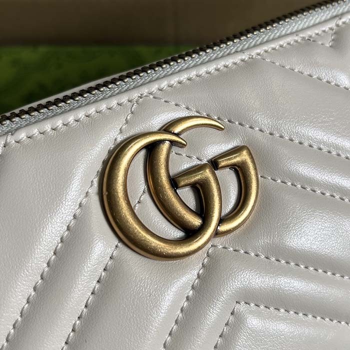 Gucci Women GG Marmont Shoulder Bag White Matelassé Chevron Leather Double G