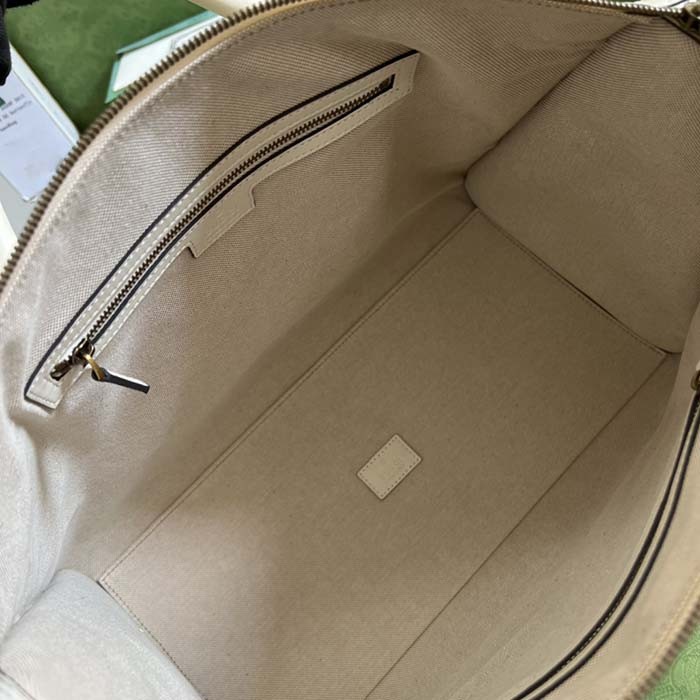 Gucci Unisex GG Bauletto Medium Top Handle Bag White Leather Double G