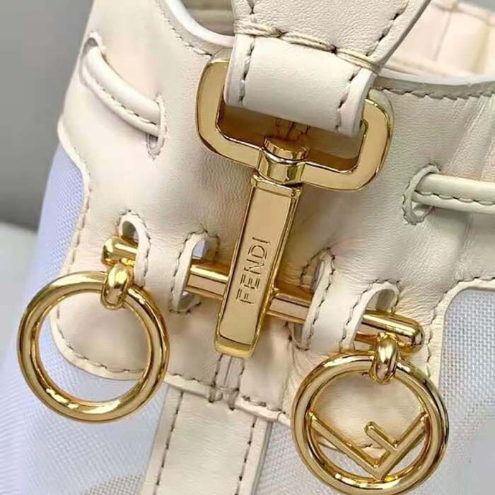 Fendi Women Mon Tresor Leather and Mesh Mini-Bag-White