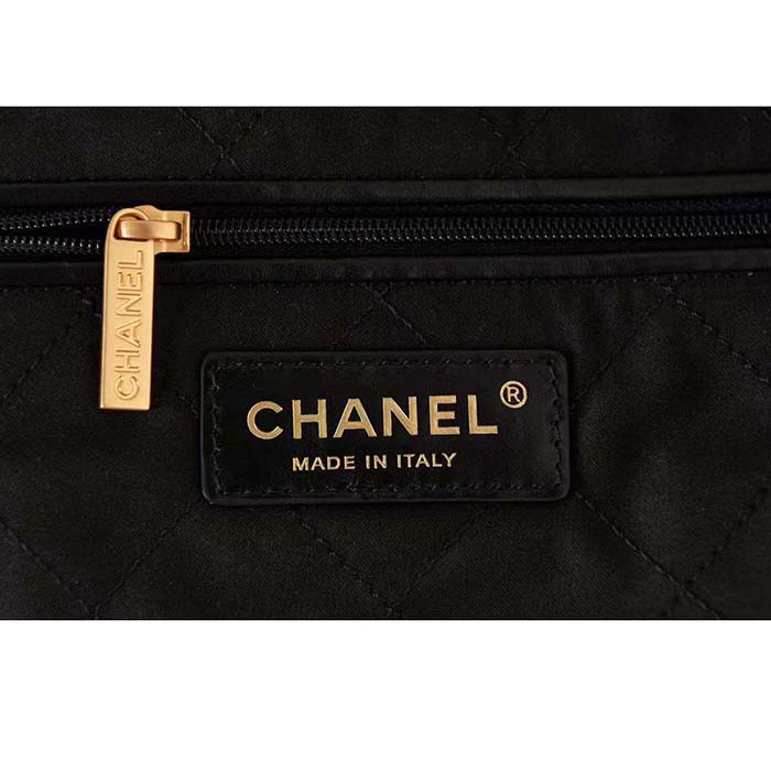 Chanel Women CC 22 Handbag Shiny Calfskin Gold-Tone Metal Black