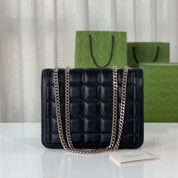 Gucci Women GG Deco Small Shoulder Bag Black Quilted Leather