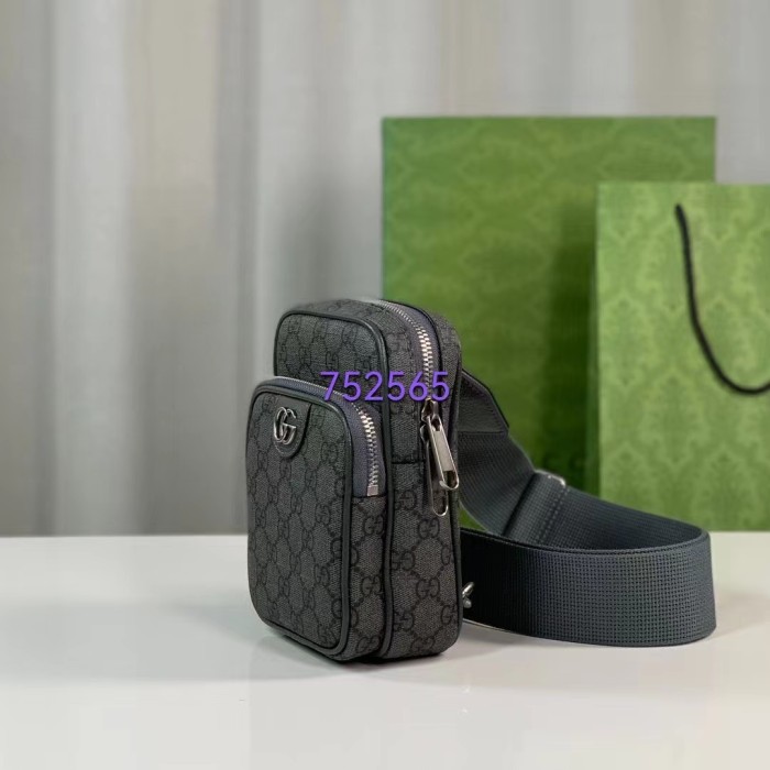 Gucci Unisex Ophidia GG Mini Bag Grey Black GG Supreme Canvas Double G