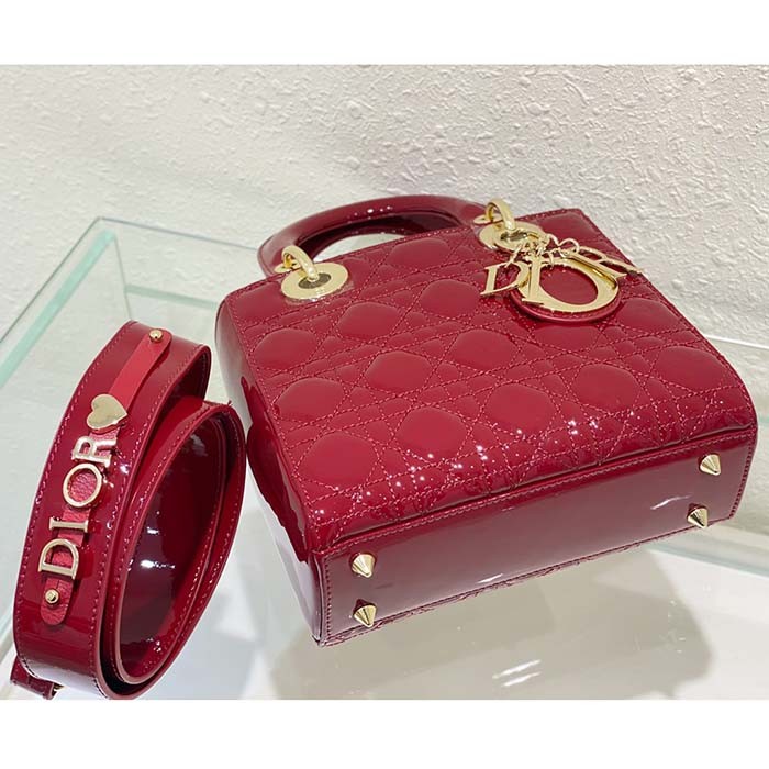 Dior Women Small Lady Dior Bag Cherry Red Patent Cannage Calfskin