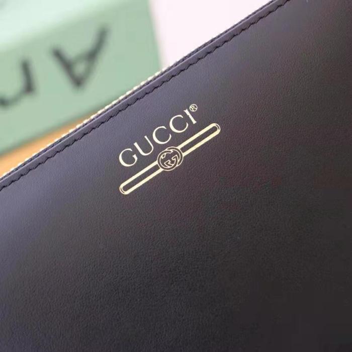 Gucci GG Unisex Leather Zip Around Wallet with Gucci Logo in Black Leather