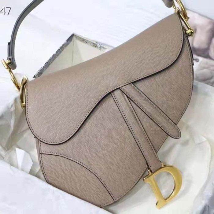 Dior Women Saddle Bag Warm Taupe Grained Calfskin