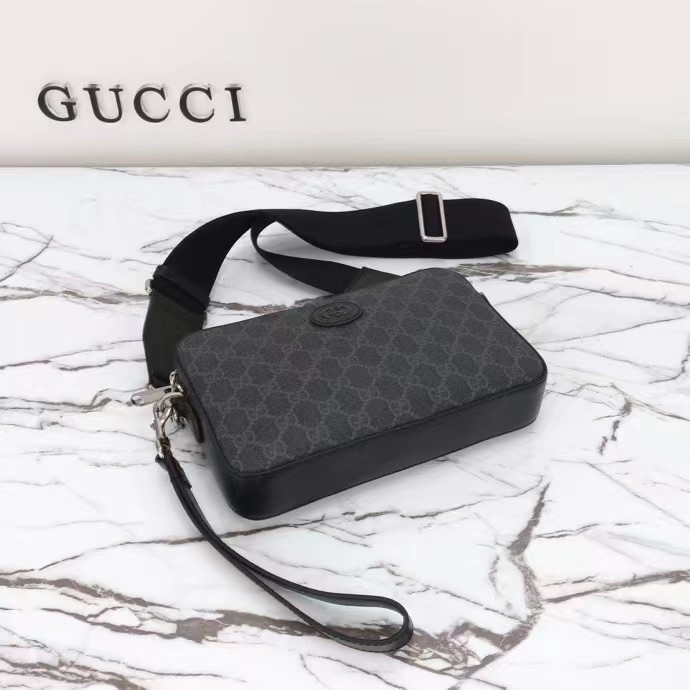 Gucci GG Unisex Ophidia GG Crossbody Bag Interlocking G Black GG Supreme Canvas Zip Closure