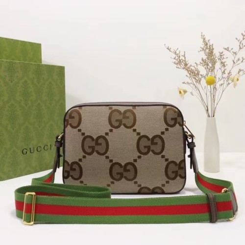 Gucci Unisex Messenger Bag Jumbo GG Camel Ebony Jumbo Canvas