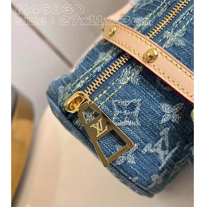 Louis Vuitton LV Unisex Papillon Denim Blue GOTS Monogram Denim Canvas Natural Cowhide Leather