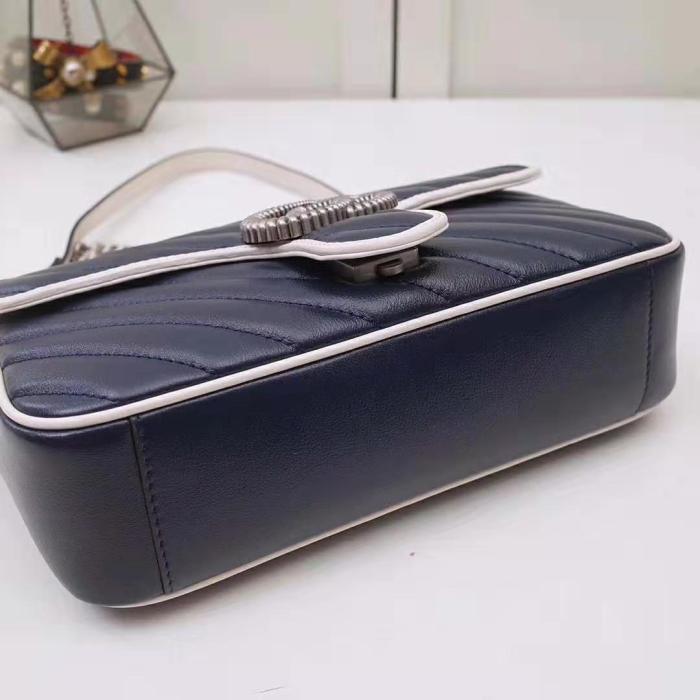 Gucci GG Women GG Marmont Small Shoulder Bag in Blue Diagonal Matelassé Leather