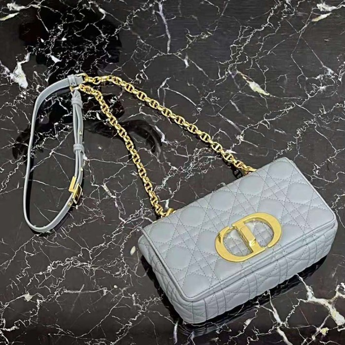 Dior Women Small Dior Caro Bag Cloud Blue Supple Cannage Calfskin