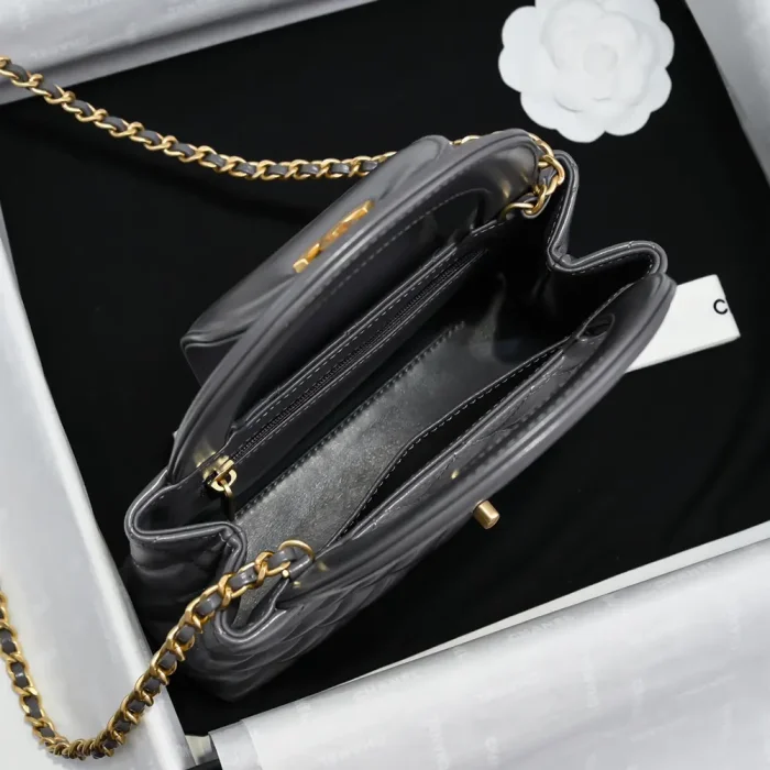 Chanel Women CC Mini Kelly Shopping Bag Shiny Aged Calfskin-Grey