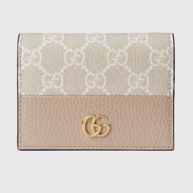 Gucci Unisex GG Marmont Card Case Wallet Double G Beige White GG Supreme Canvas Pink Leather Style 658610 AACFE 9543
