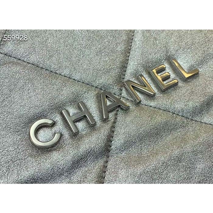 Chanel Women CC 22 Handbag Metallic Shaded Calfskin White Silver