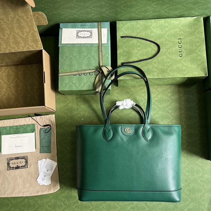 Gucci Unisex GG Ophidia Medium Tote Bag Green Leather Double G