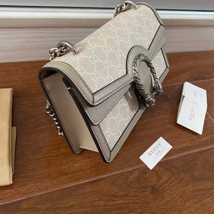 Gucci Women Dionysus Small GG Bag Beige White GG Supreme Canvas