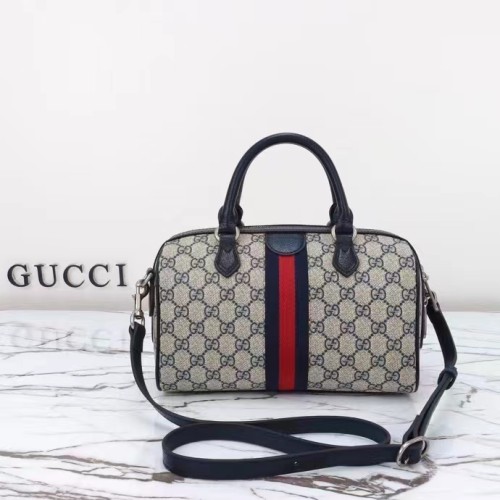 Gucci GG Unisex Ophidia GG Small Top Handle Bag Beige Blue GG Supreme Canvas Leather