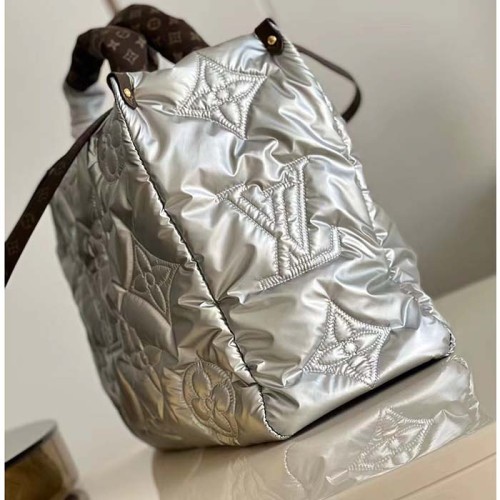 Louis Vuitton LV Unisex OnTheGo GM Tote Silver Recycled Metallic Nylon Econyl