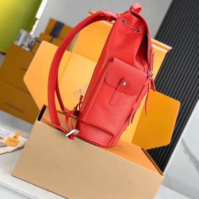 Louis Vuitton LV Unisex Christopher MM Backpack Vermillion Red Epi XL Grained Leather Cowhide
