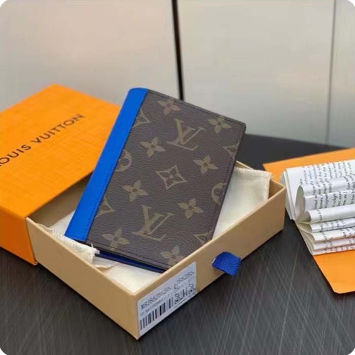 Louis Vuitton LV Unisex Passport Cover Blue Monogram Macassar Coated Canvas Cowhide Leather