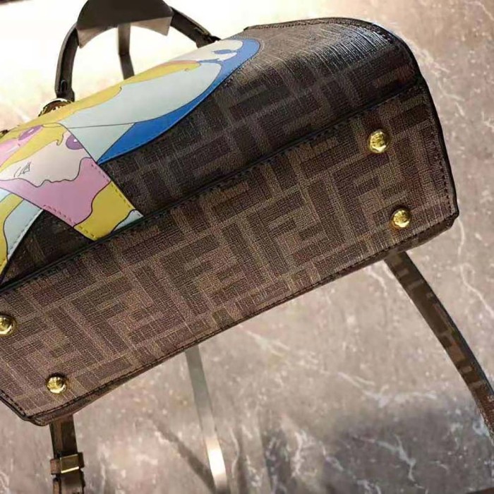 Fendi Women Peekaboo Iconic Mini FF Glazed Fabric Bag with Inlay