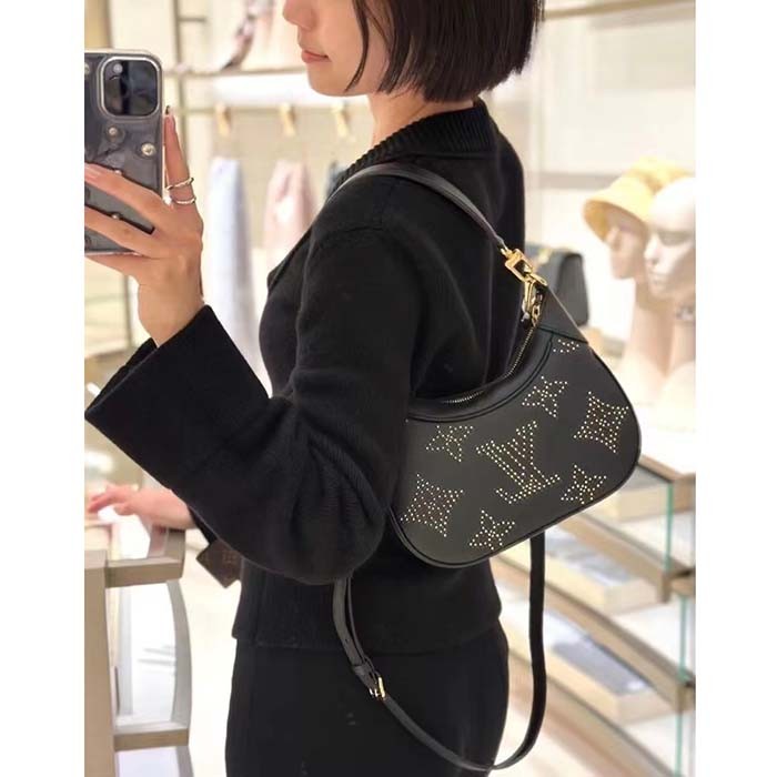 Louis Vuitton LV Women Bagatelle Black Handbag Black Monogram Empreinte Grained Cowhide Leather Studs