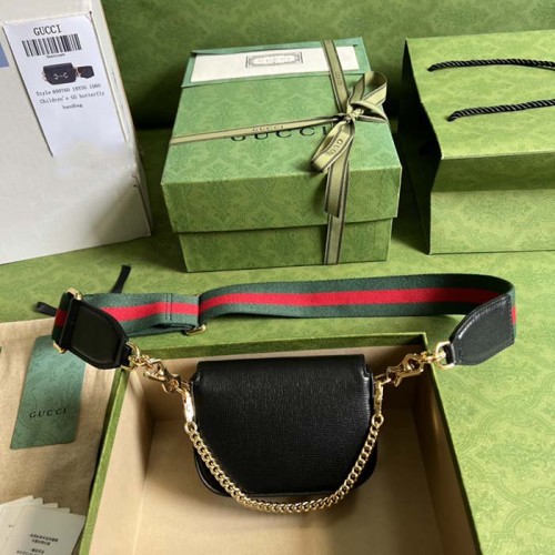 Gucci Women GG Gucci Horsebit 1955 Strap Wallet Black Leather Horsebit
