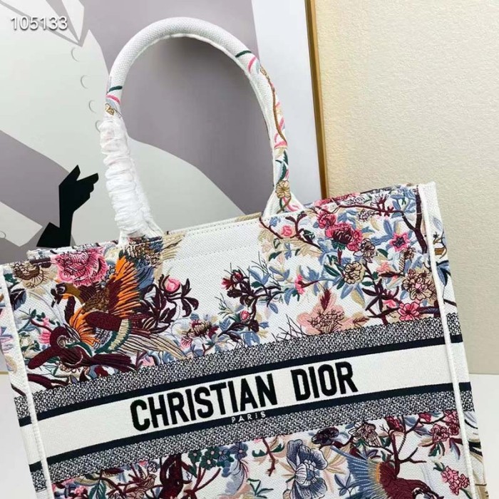 Dior Women CD Large Book Tote Ecru Multicolor Jardin D'Hiver Embroidery