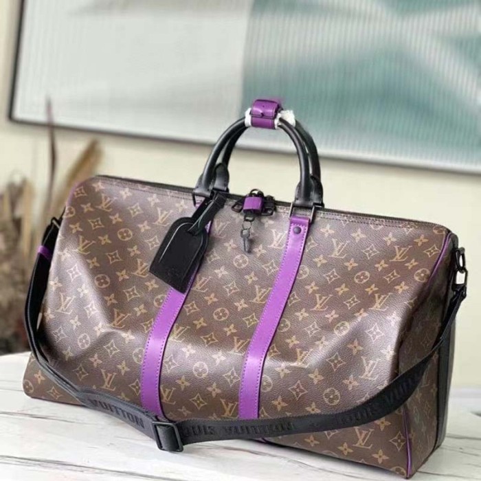 Louis Vuitton LV Unisex Keepall Bandoulière 50 Travel Bag Purple Monogram Coated Canvas