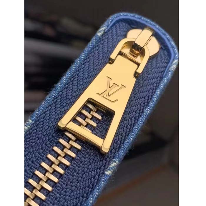 Louis Vuitton LV Unisex Zippy Wallet Purse Denim Blue GOTS Certified Cotton Monogram Denim