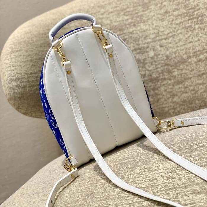 Louis Vuitton LV Unisex Palm Springs Mini Backpack Blue Monogram Velvet Jacquard