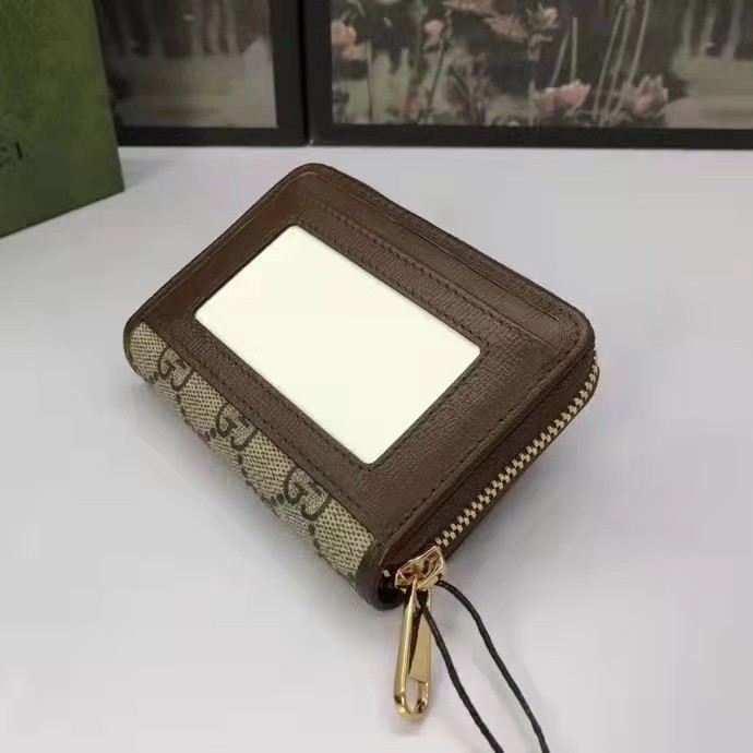 Gucci Unisex 1955 Horsebit Card Case Wallet Beige Ebony GG Supreme Canvas